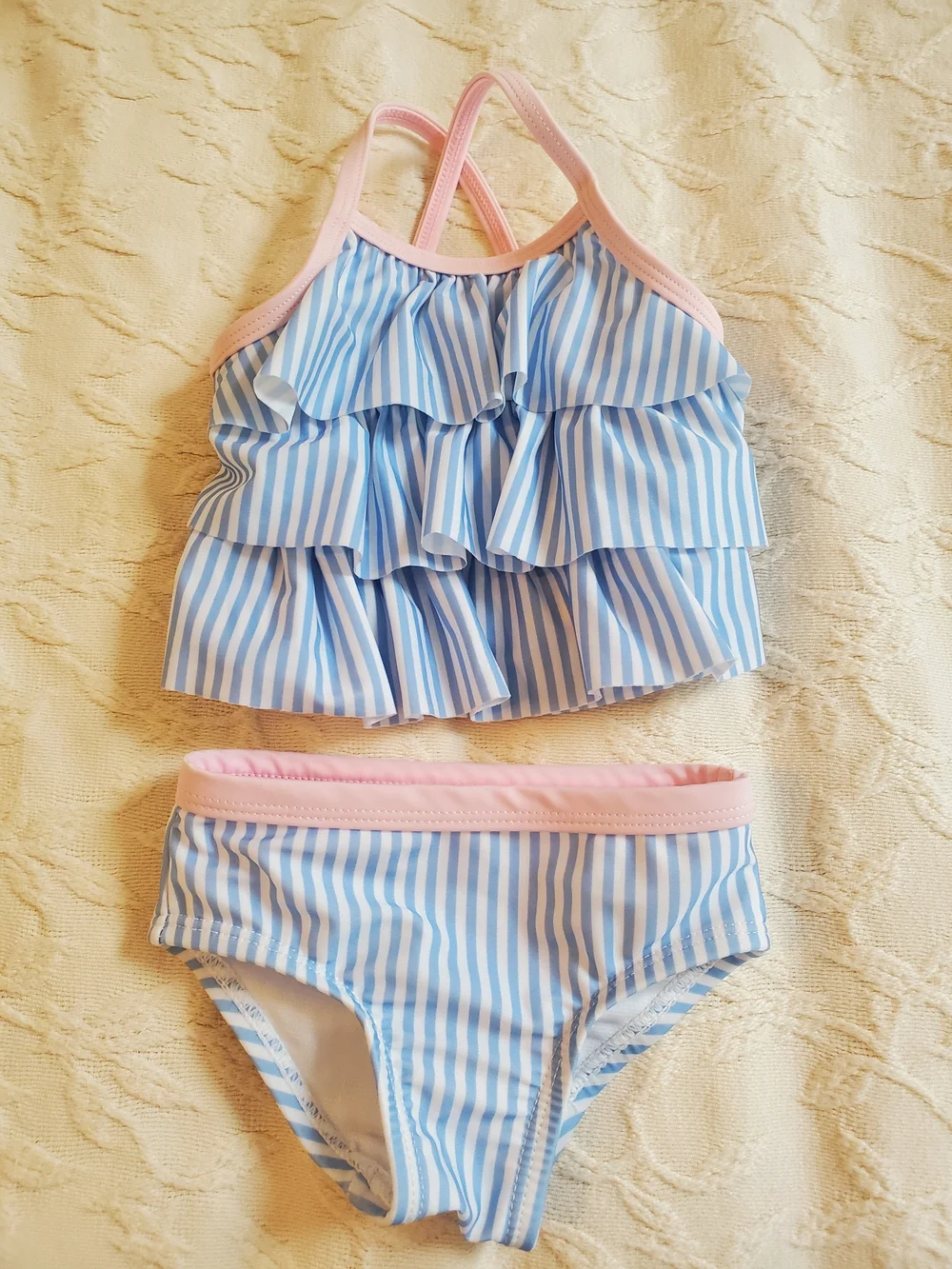 Girls Striped Ruffle Tankini